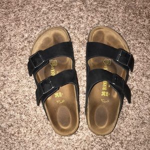 Black leather Birkenstocks